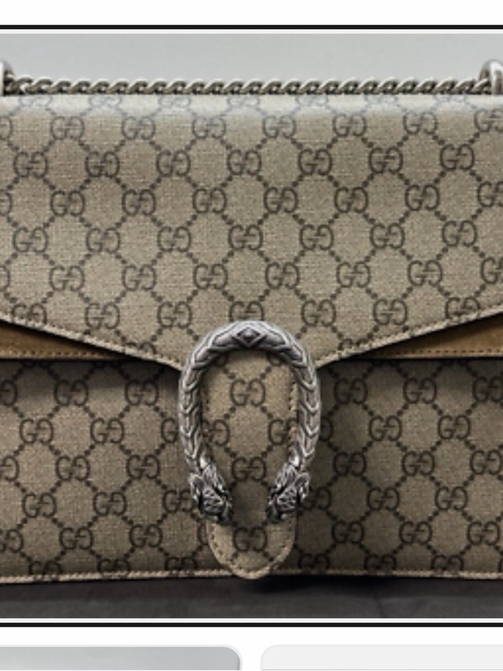 Gucci Beige GG Supreme Dionysus Shoulder Bag with Gold Hardware - Picture 10 of 13